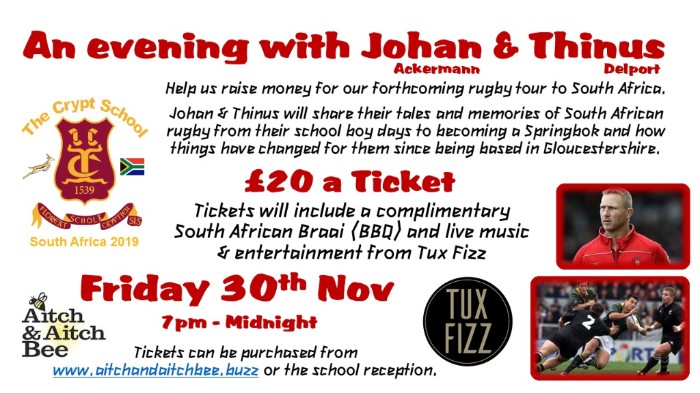 Johan and Thinus at The Crypt – rugby tour fundraiser « Old Cryptians' Club
